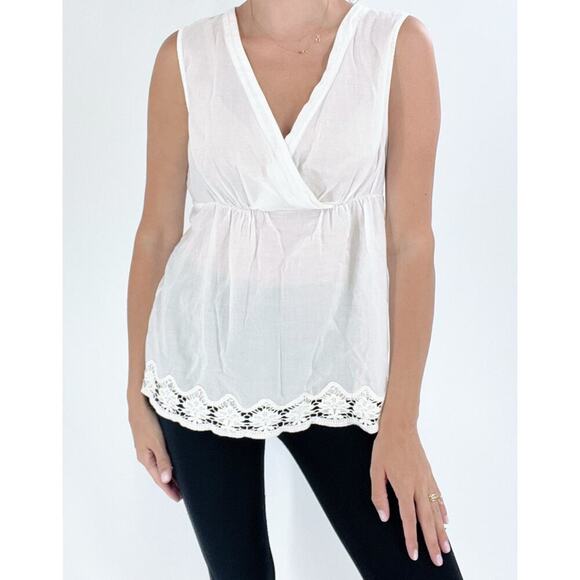 Merona White Boho Babydoll V-neckline Tank Top Size Medium - Picture 1 of 4